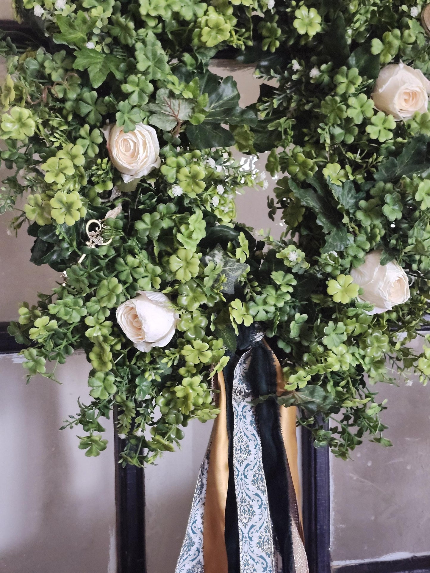 Emerald Estate Greenery Wreath | Romantic Ivory Rose Door Wreath | Elegant Everyday Front Door Decor | St. Patrick's Day decor