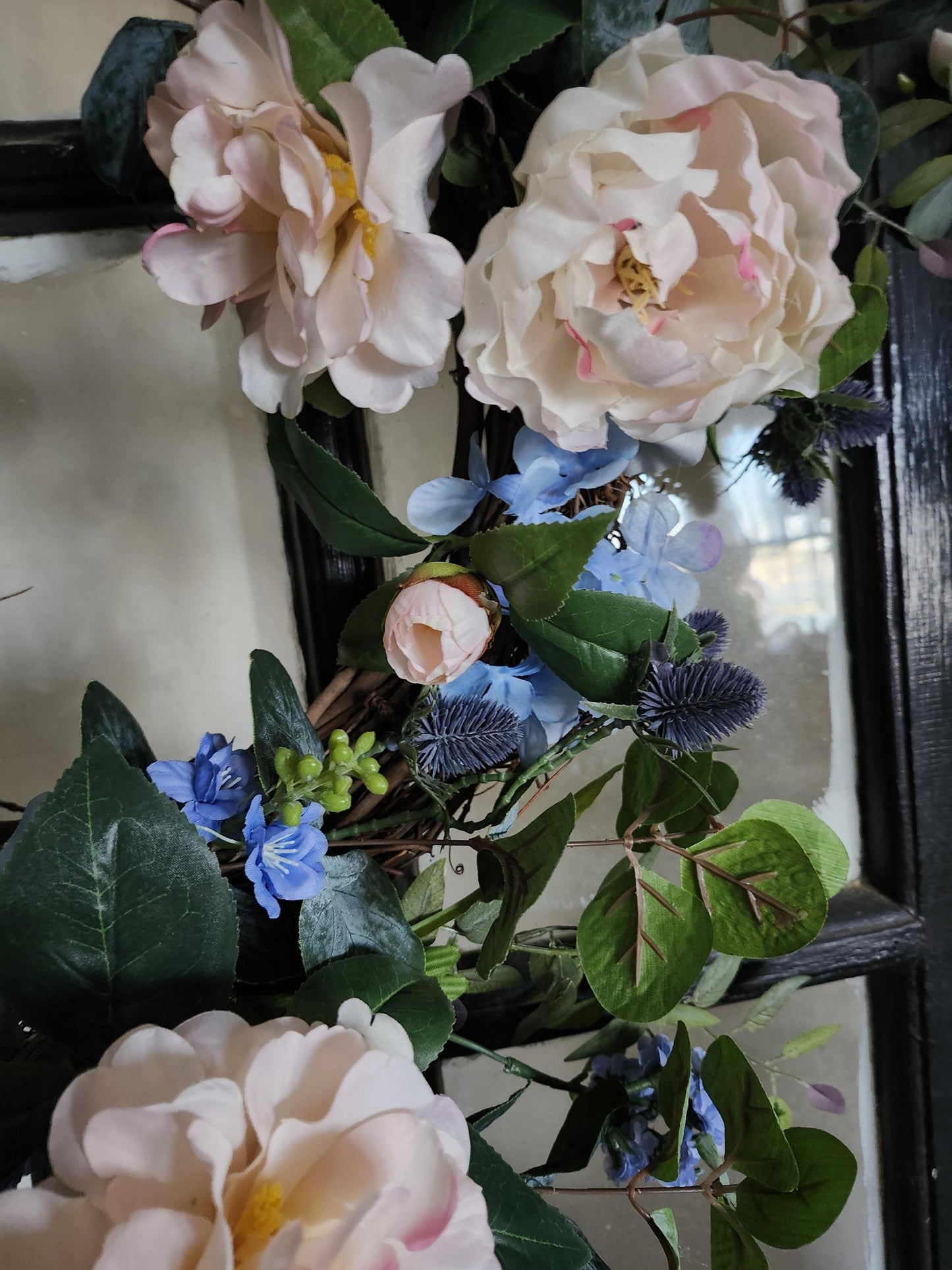 Blue and Blush Garden Estate Wreath | English Cottage Floral Door Wreath | Romantic Hydrangea Peony Wreath | Spring Summer Year Round Wreath