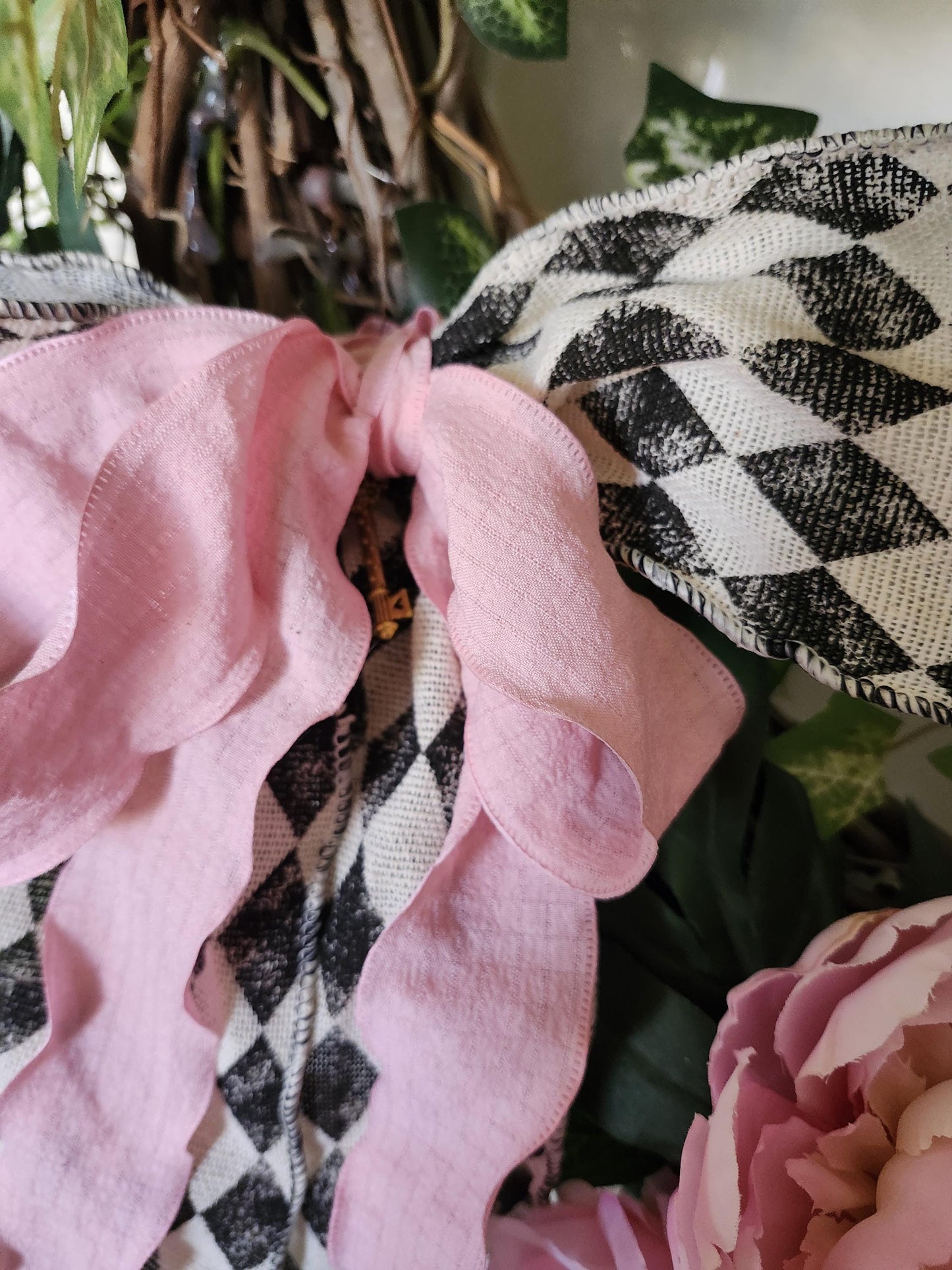 Extra Large Pink Peony Estate Wreath: Romantic Garden Door Decor, Harlequin Bow