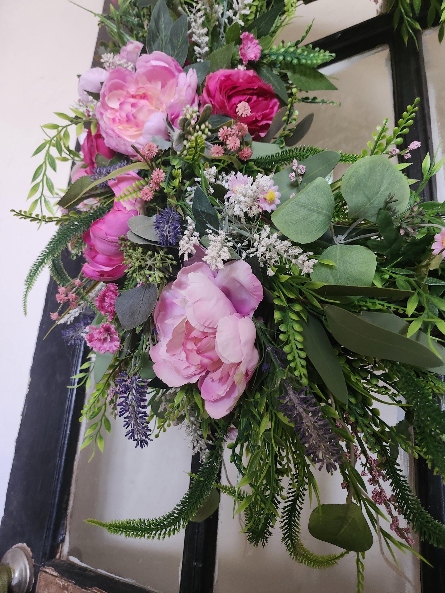 Blush  Garden Estate Crescent Wreath | Romantic Pink and Purple Floral Door Decor | Moss & Manor Handmade