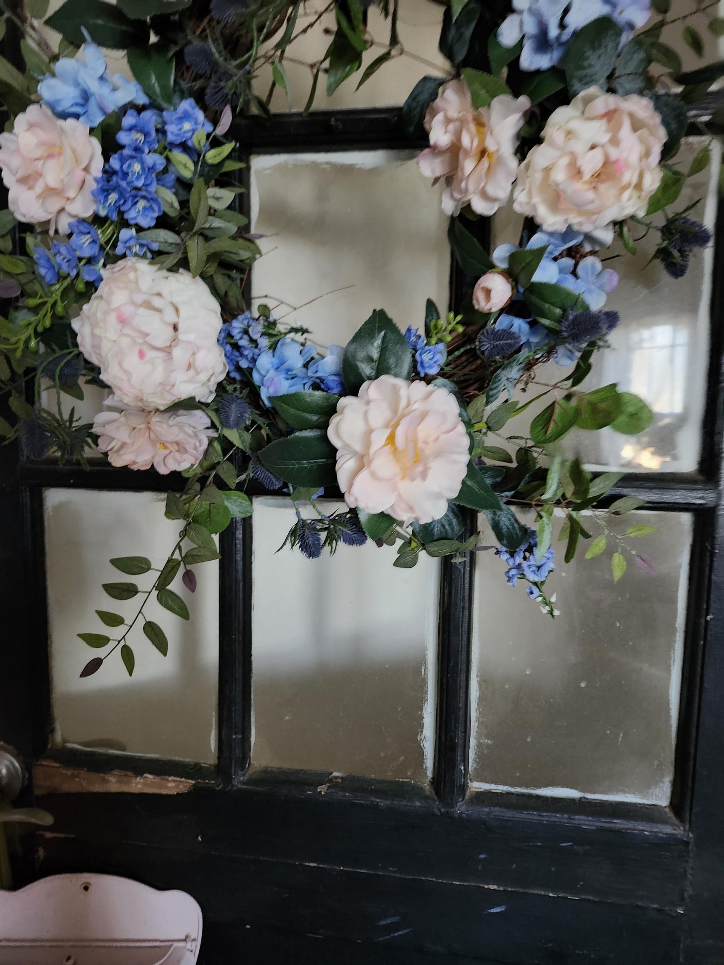 Blue and Blush Garden Estate Wreath | English Cottage Floral Door Wreath | Romantic Hydrangea Peony Wreath | Spring Summer Year Round Wreath