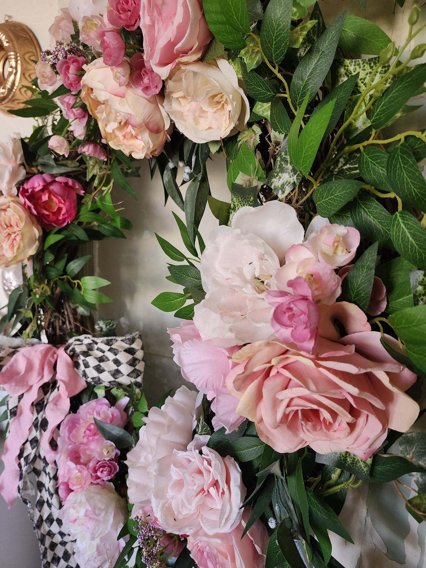 Extra Large Pink Peony Estate Wreath: Romantic Garden Door Decor, Harlequin Bow