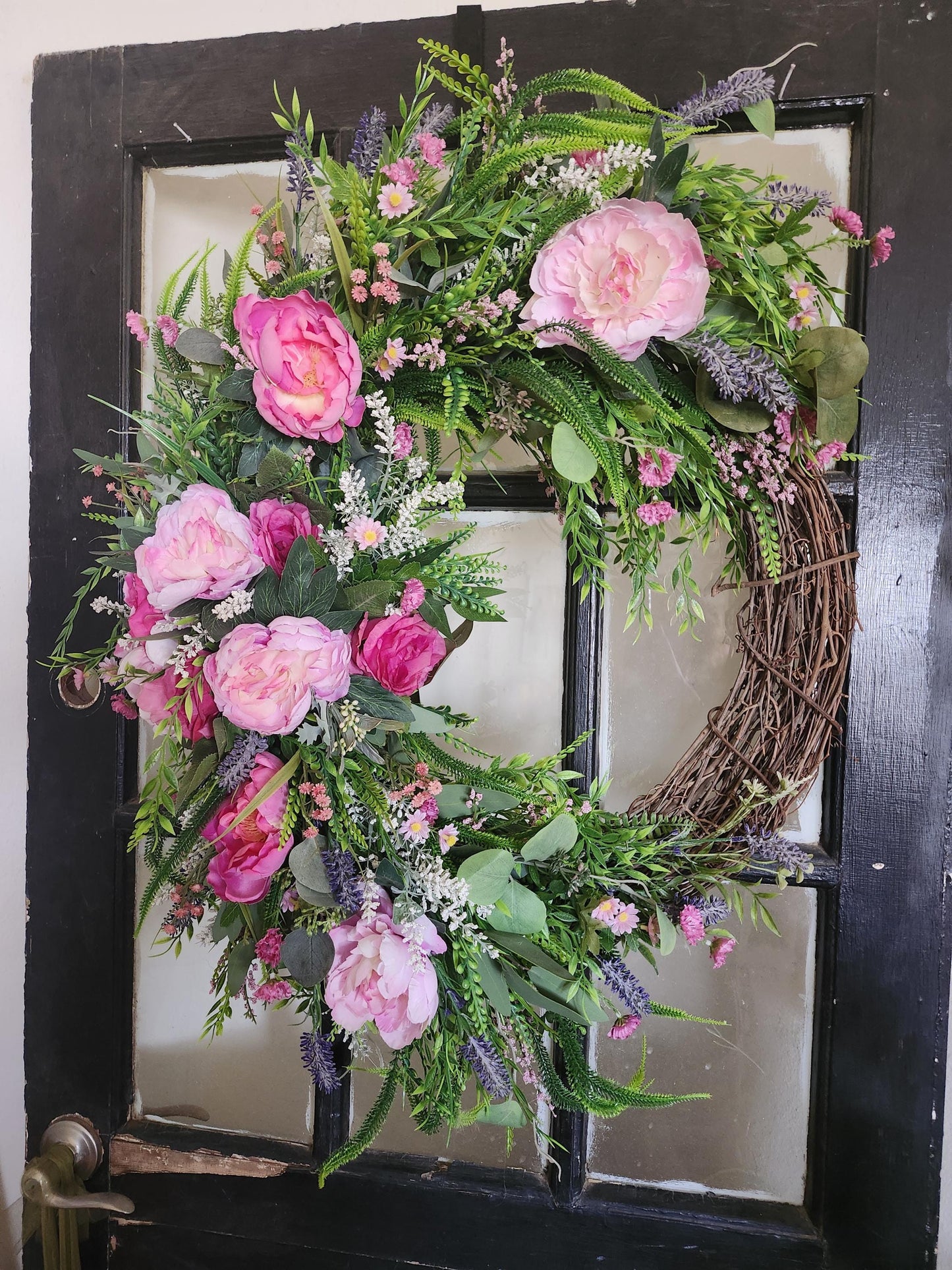 Blush  Garden Estate Crescent Wreath | Romantic Pink and Purple Floral Door Decor | Moss & Manor Handmade