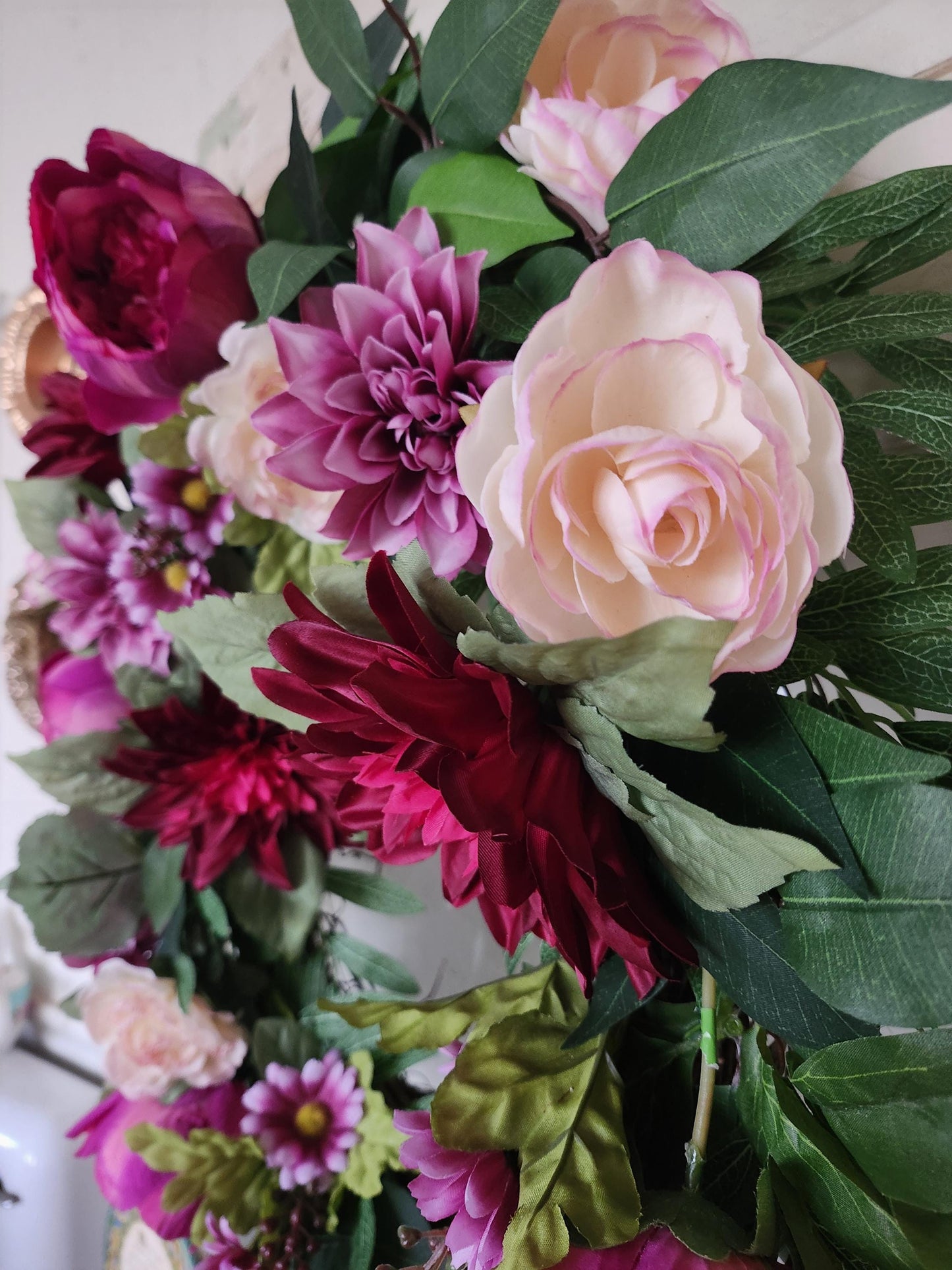 Pink Dahlia Garden Cascade Wreath – The Scarlett | Statement Front Door Decor