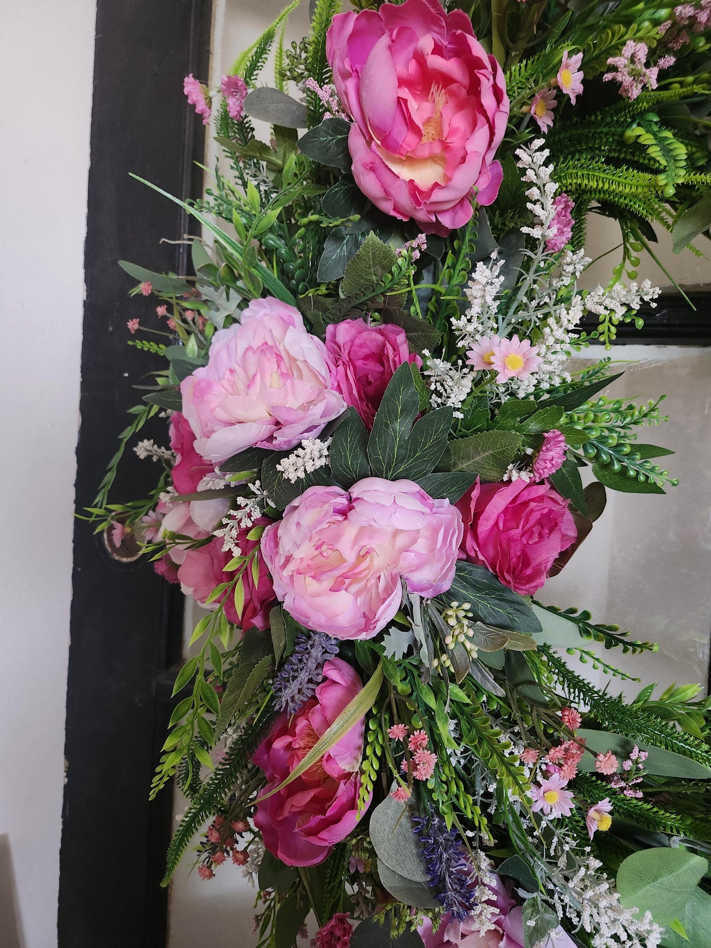 Blush  Garden Estate Crescent Wreath | Romantic Pink and Purple Floral Door Decor | Moss & Manor Handmade