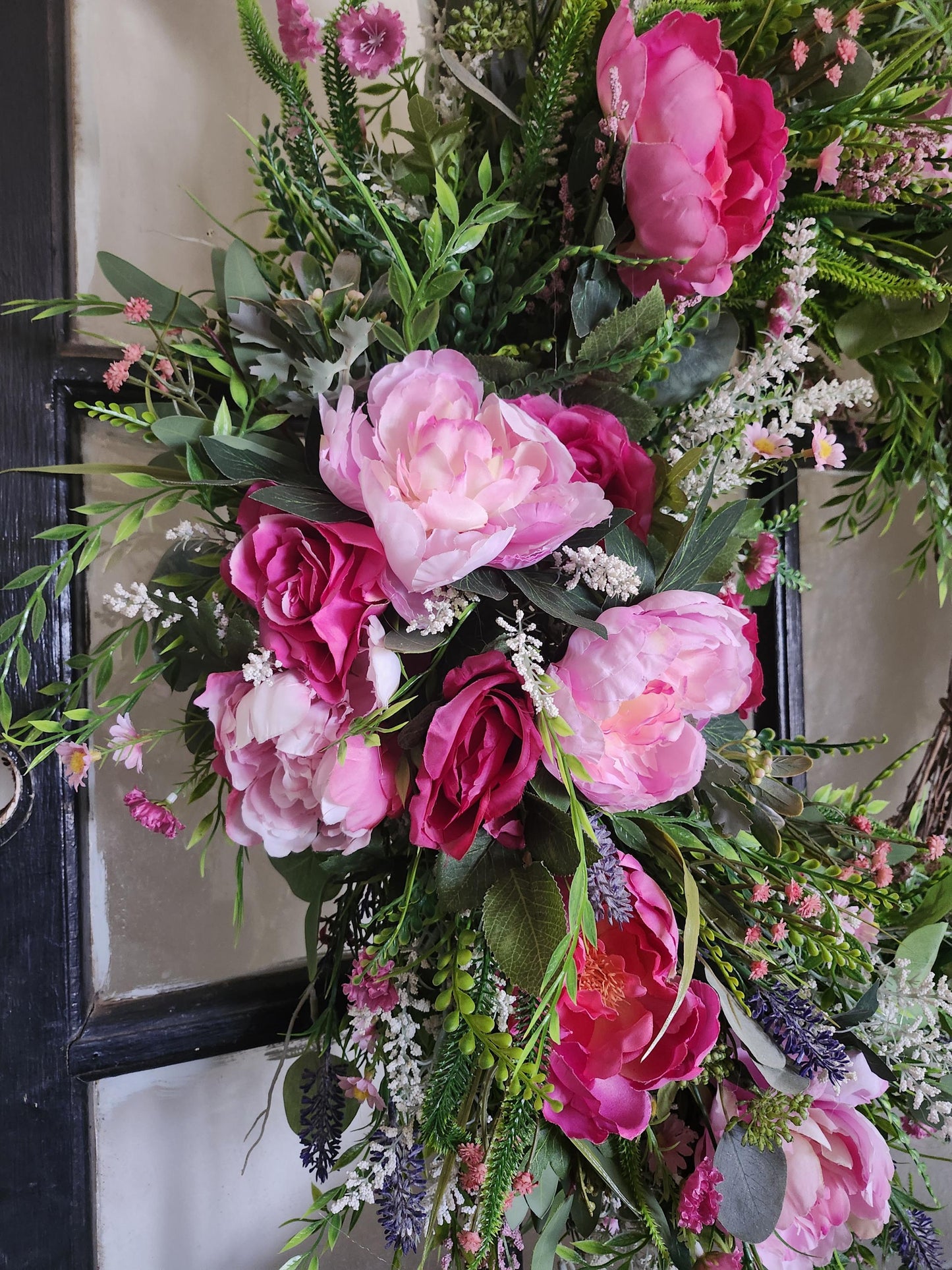 Blush  Garden Estate Crescent Wreath | Romantic Pink and Purple Floral Door Decor | Moss & Manor Handmade