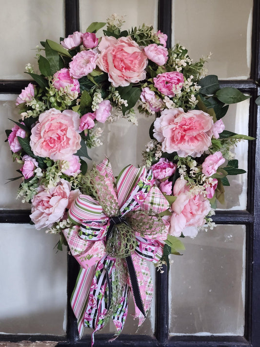Romantic Blush Peach Peony Wreath,  Spring Front Door Wreath | Elegant Garden Wreath | Cottagecore | Farmhouse |