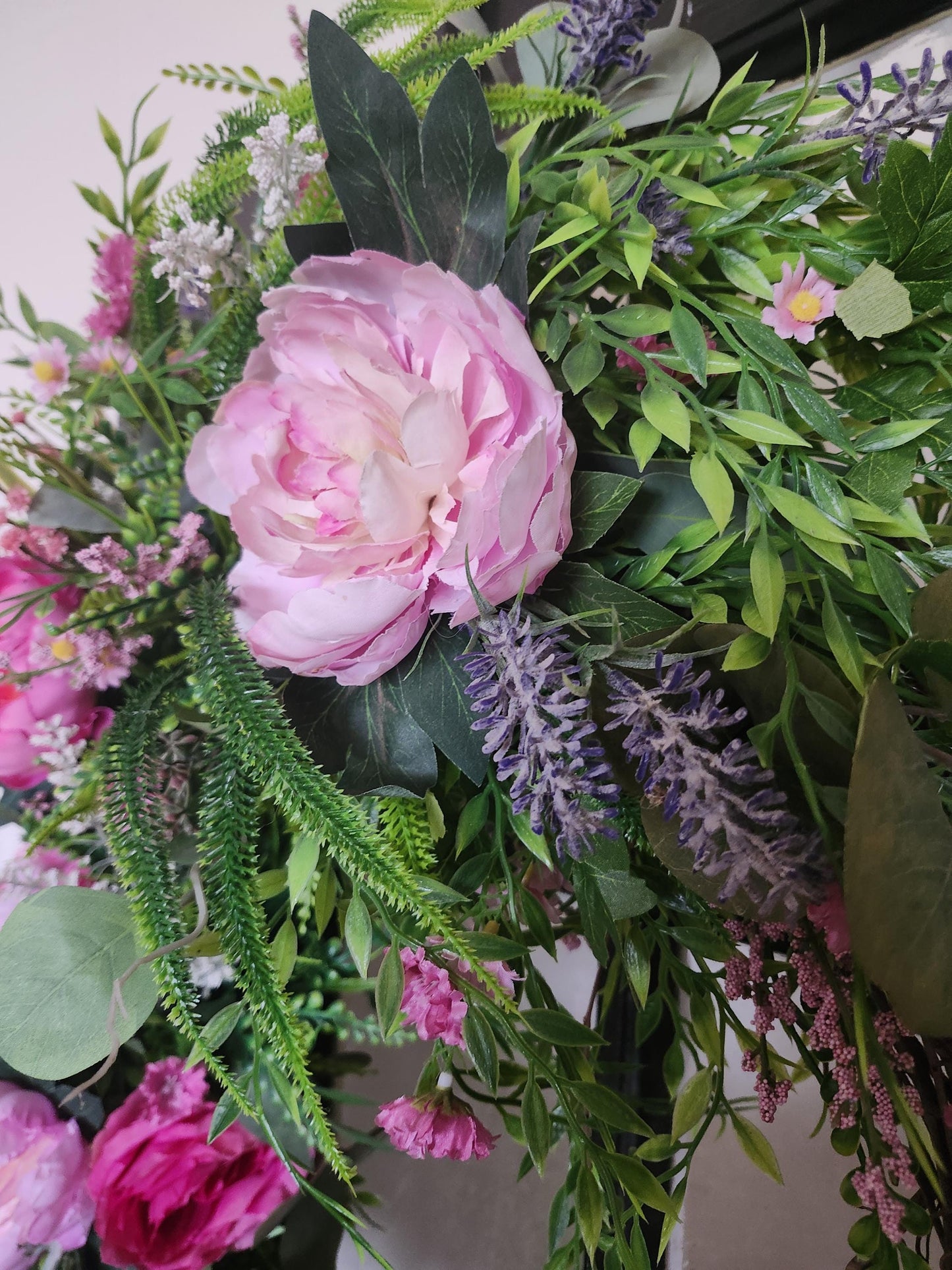 Blush  Garden Estate Crescent Wreath | Romantic Pink and Purple Floral Door Decor | Moss & Manor Handmade