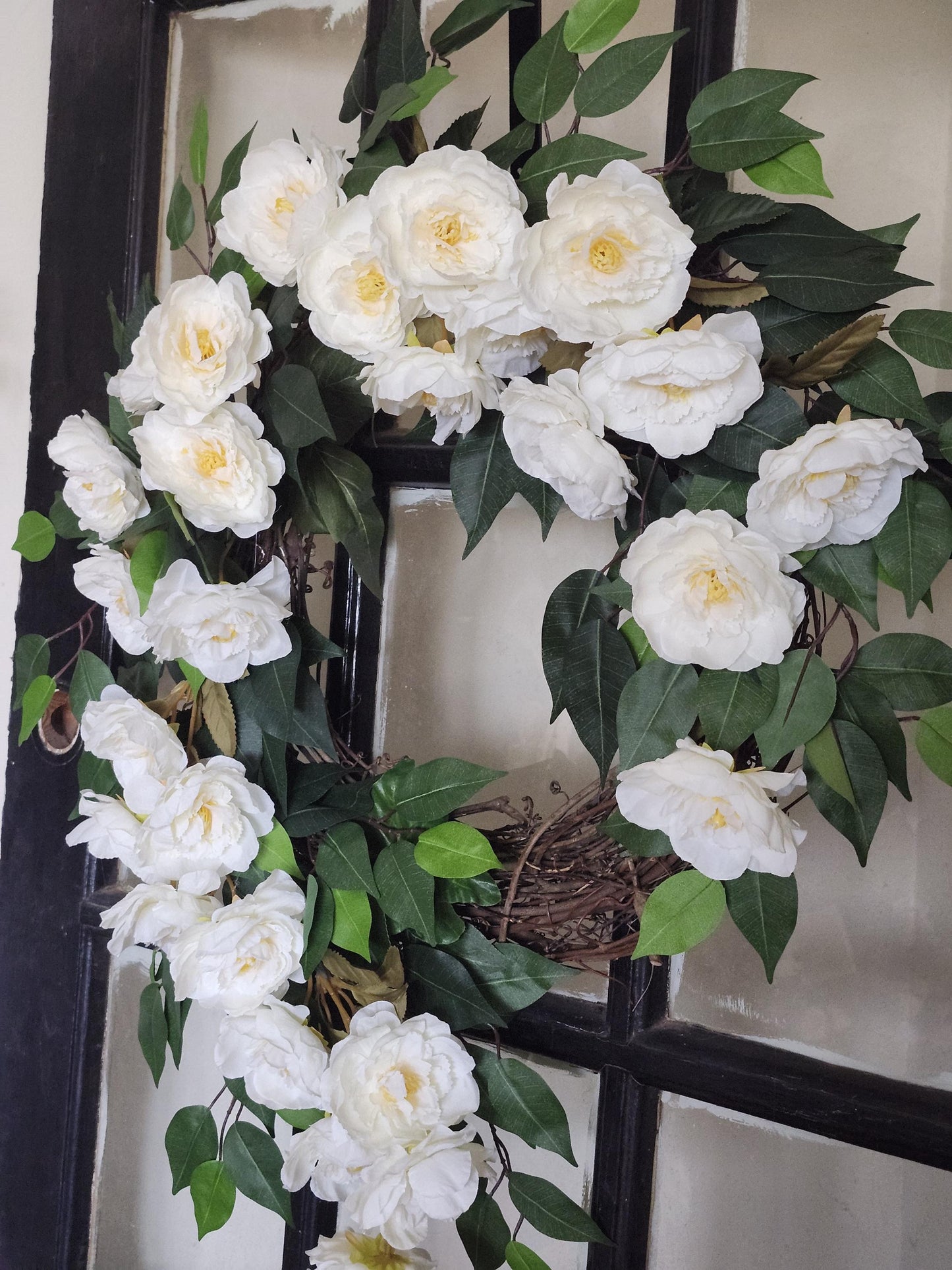 Isabella..White Cascade Wreath  Elegant Everyday Front Door Wreath  Farmhouse Grapevine Floral Wreath | Wedding Porch Decor | Moss & Manor