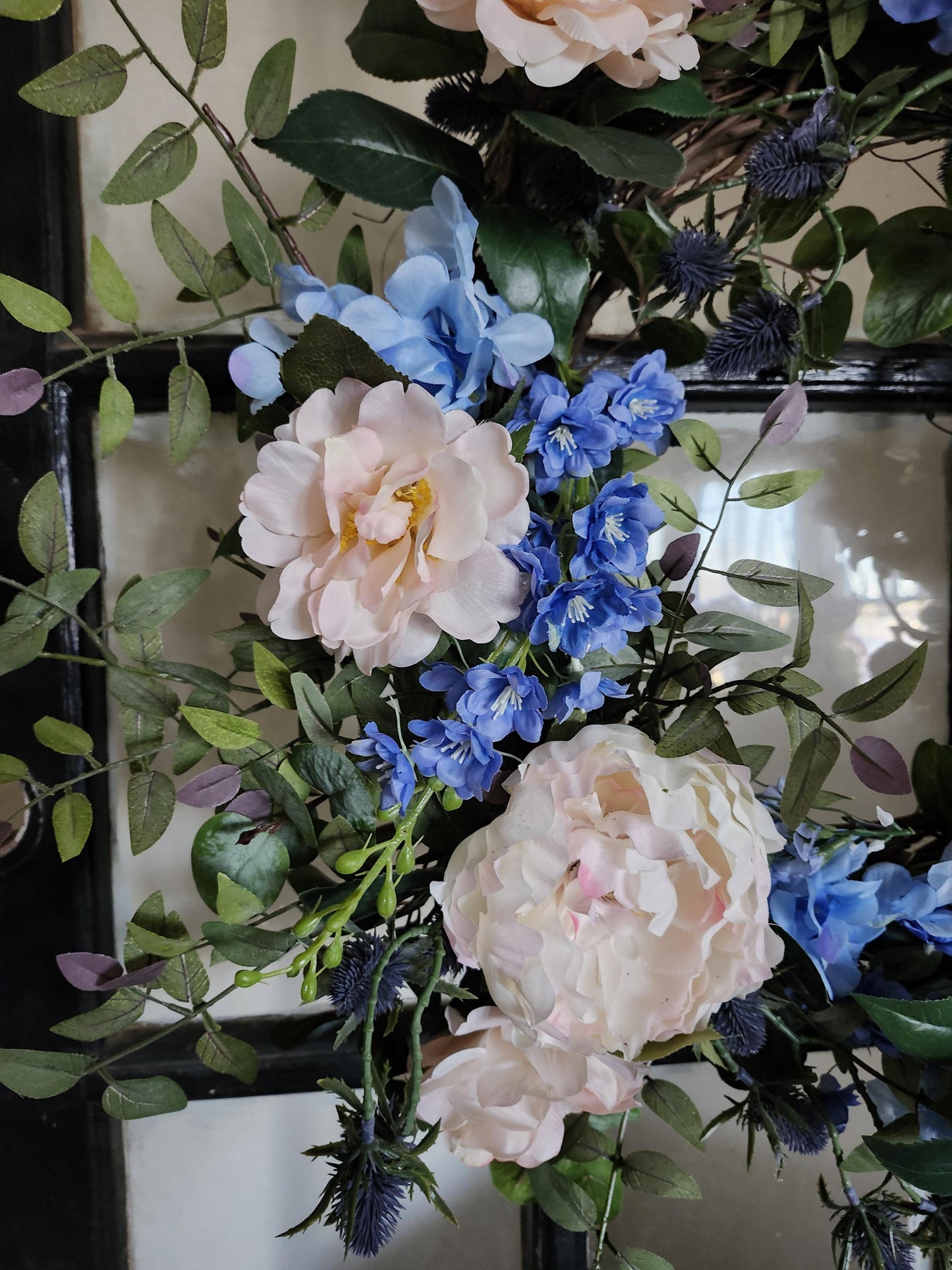 Blue and Blush Garden Estate Wreath | English Cottage Floral Door Wreath | Romantic Hydrangea Peony Wreath | Spring Summer Year Round Wreath