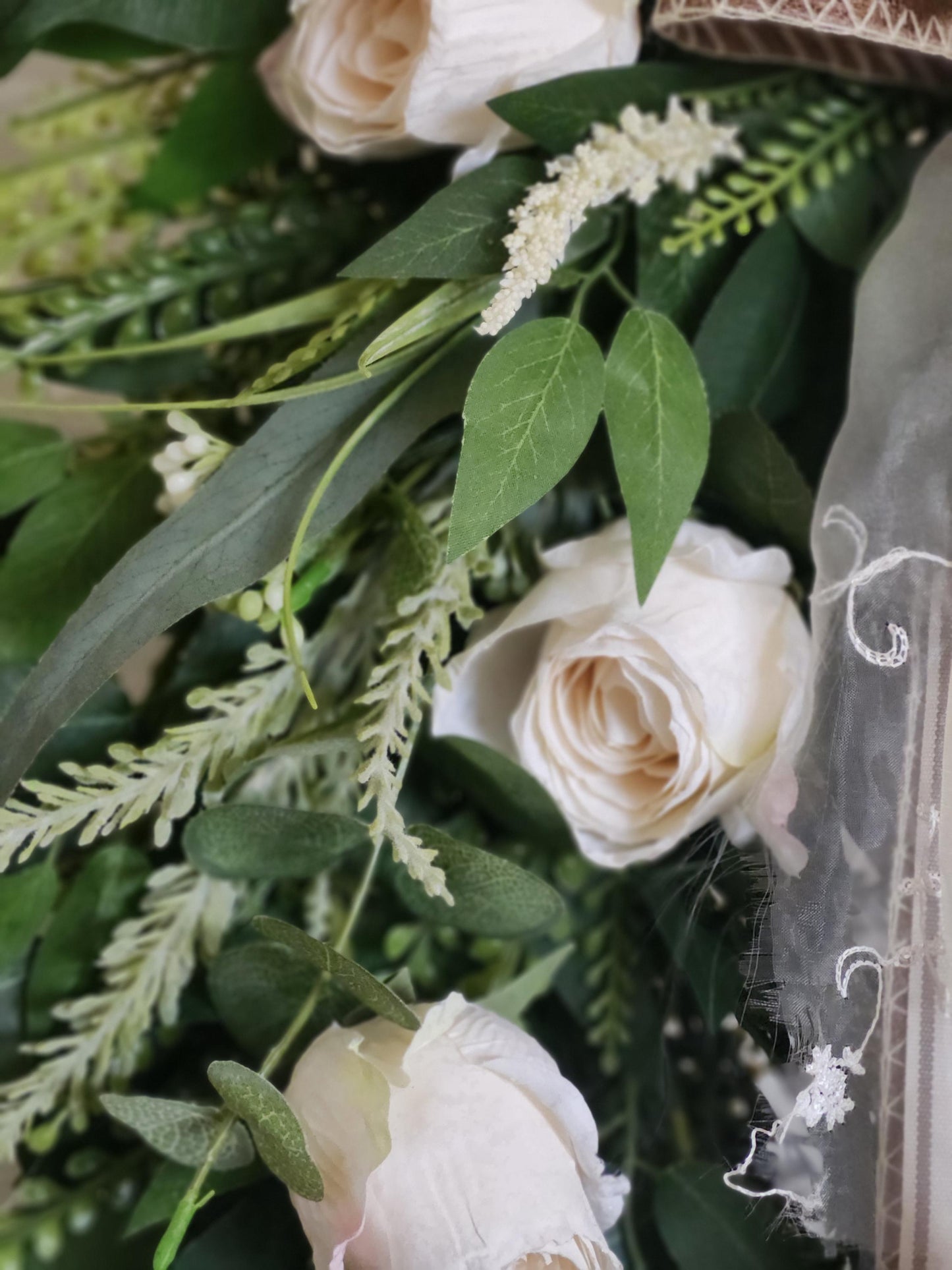 White Rose Standing Swag, Old World Romantic Floral Wall Decor, Wedding Entryway Accent