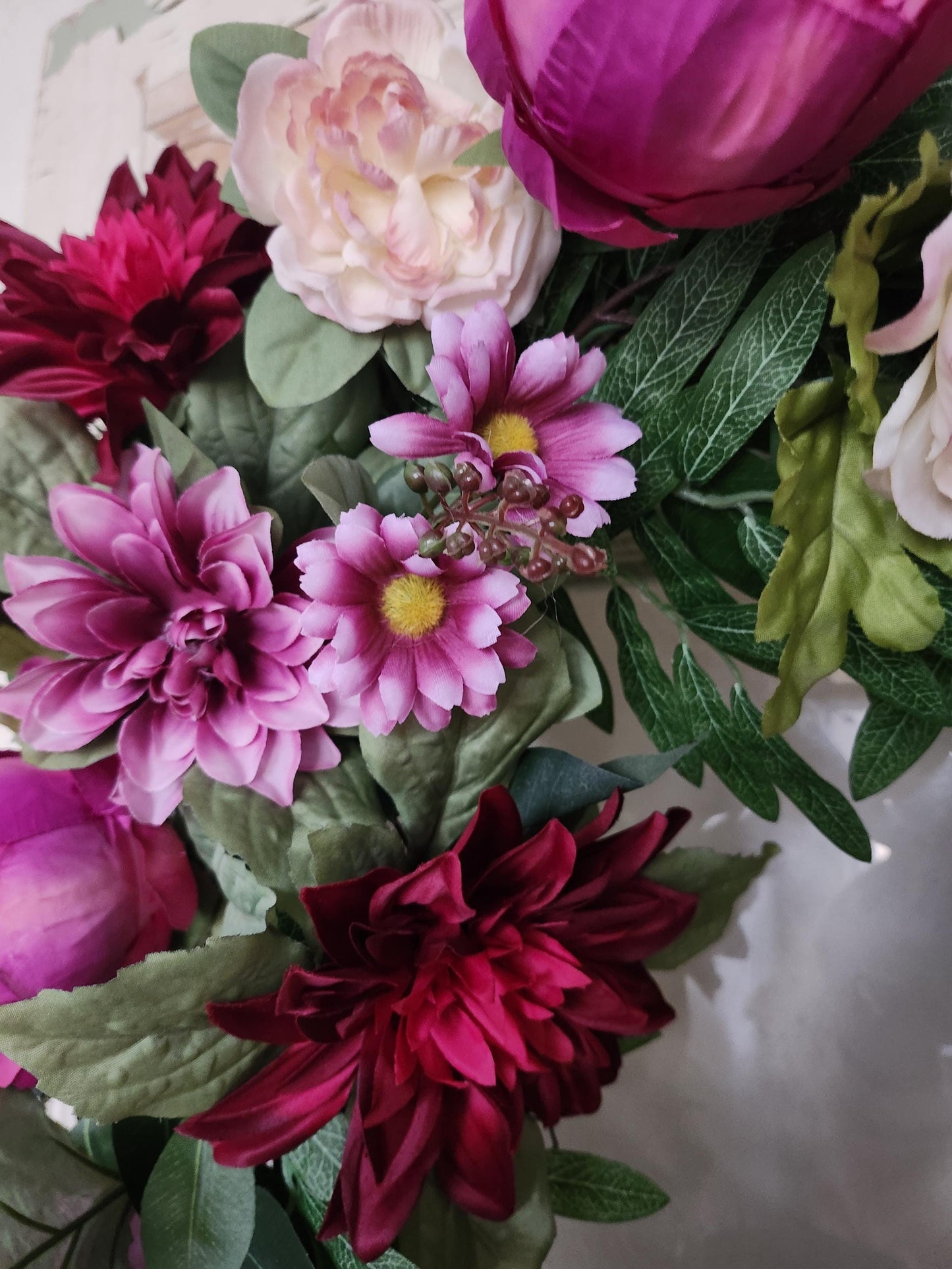 Pink Dahlia Garden Cascade Wreath – The Scarlett | Statement Front Door Decor