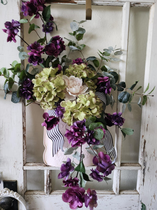 Vintage Garden Mailbox Floral Arrangement | Blush Peony Hydrangea Wall Decor | Cottage Garden Wall Pocket |Romantic Spring Summer Home Decor