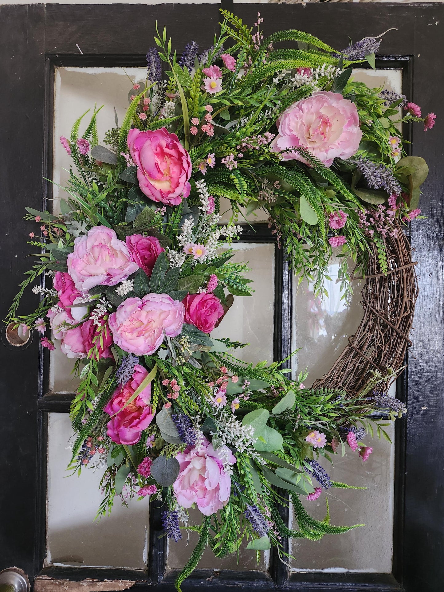 Blush  Garden Estate Crescent Wreath | Romantic Pink and Purple Floral Door Decor | Moss & Manor Handmade