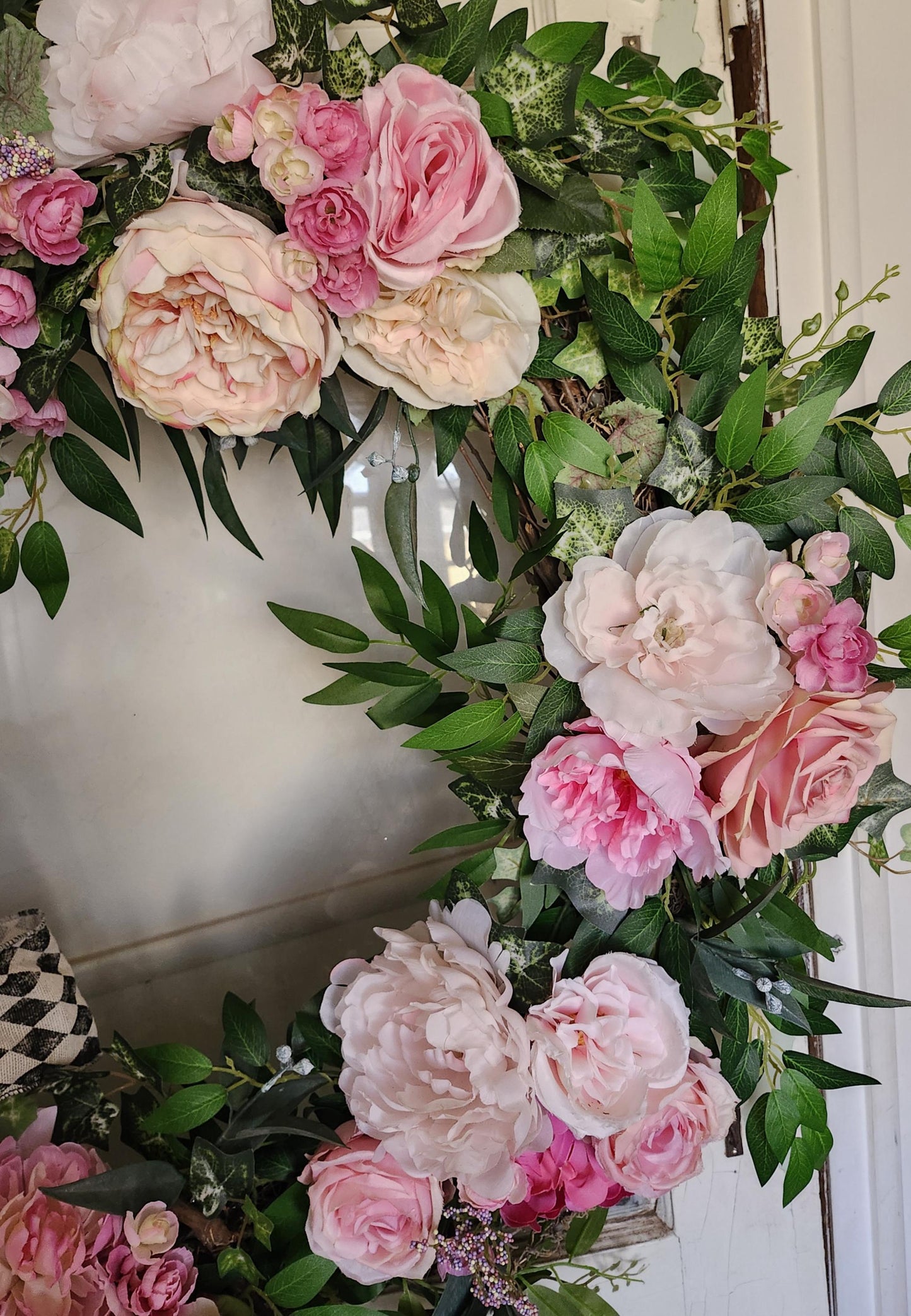 Extra Large Pink Peony Estate Wreath: Romantic Garden Door Decor, Harlequin Bow