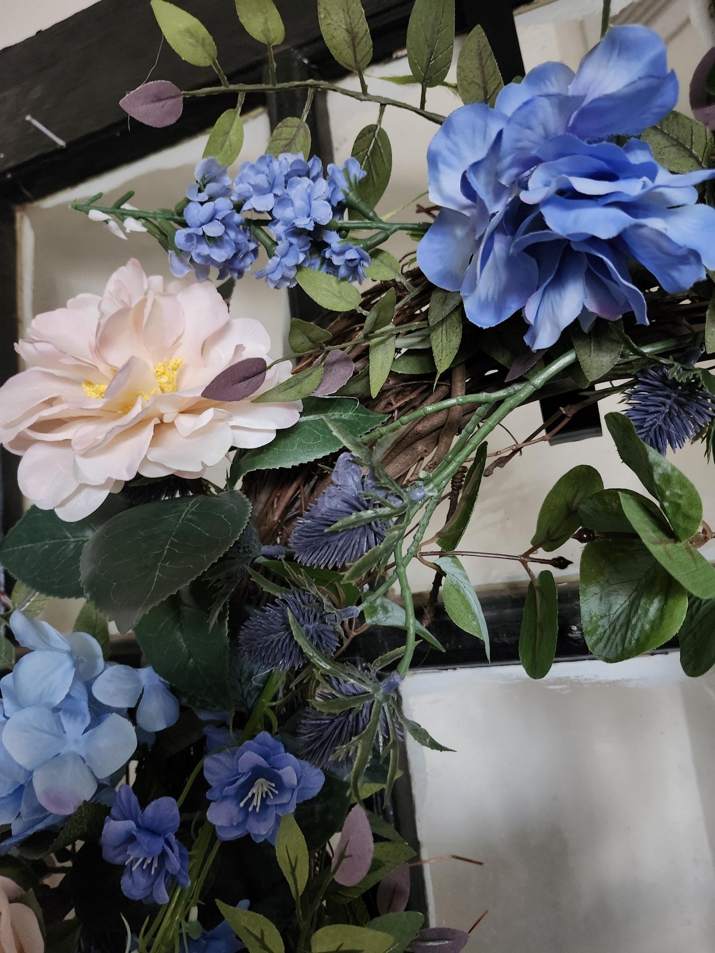 Blue and Blush Garden Estate Wreath | English Cottage Floral Door Wreath | Romantic Hydrangea Peony Wreath | Spring Summer Year Round Wreath