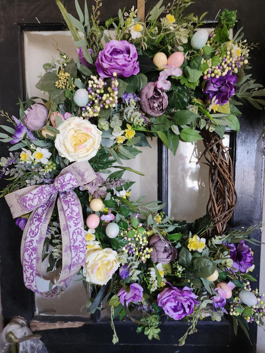Lavender Rose Easter Wreath – English Garden Front Door Decor