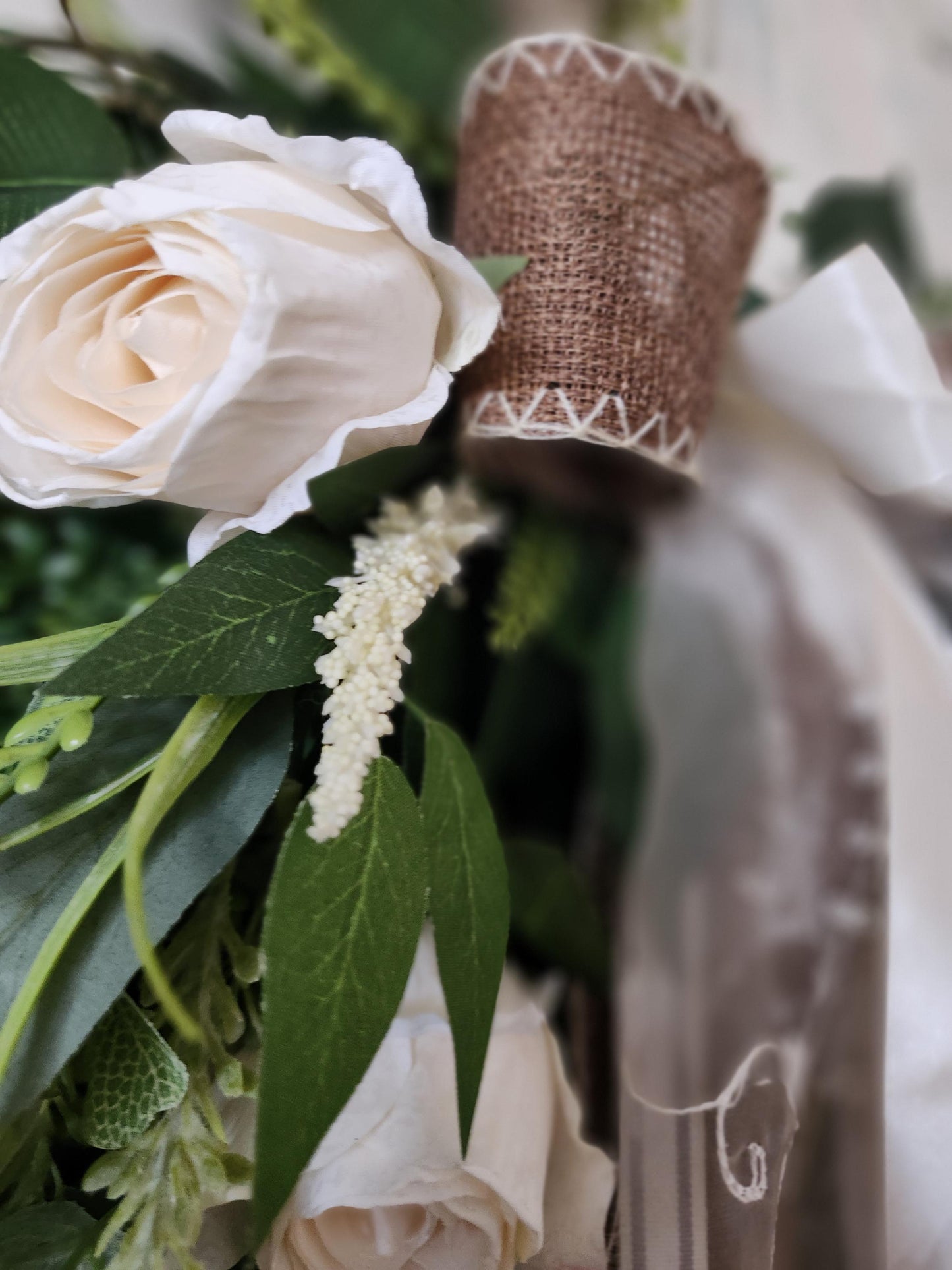 White Rose Standing Swag, Old World Romantic Floral Wall Decor, Wedding Entryway Accent