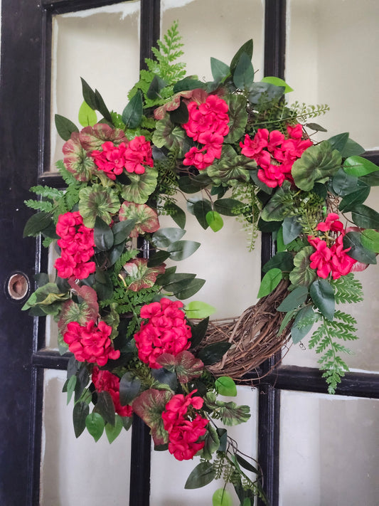 Romantic Red Geranium Garden Wreath